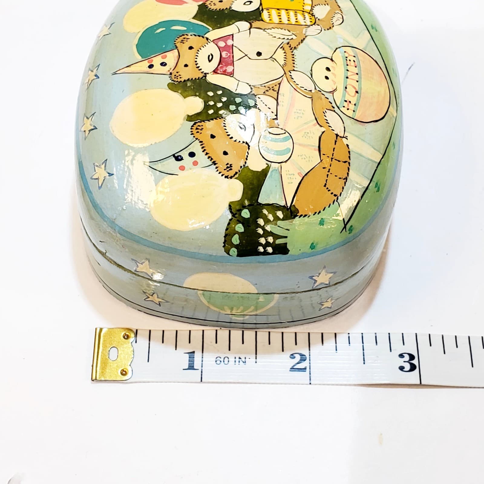 Vintage Paper Mache Trinket Box Small Bears Eating Honey Picnic 4" x 3" India - Thumbnail 7
