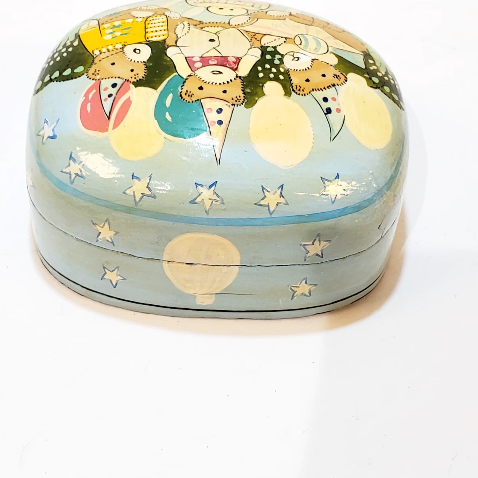 Vintage Paper Mache Trinket Box Small Bears Eating Honey Picnic 4" x 3" India - Thumbnail 10