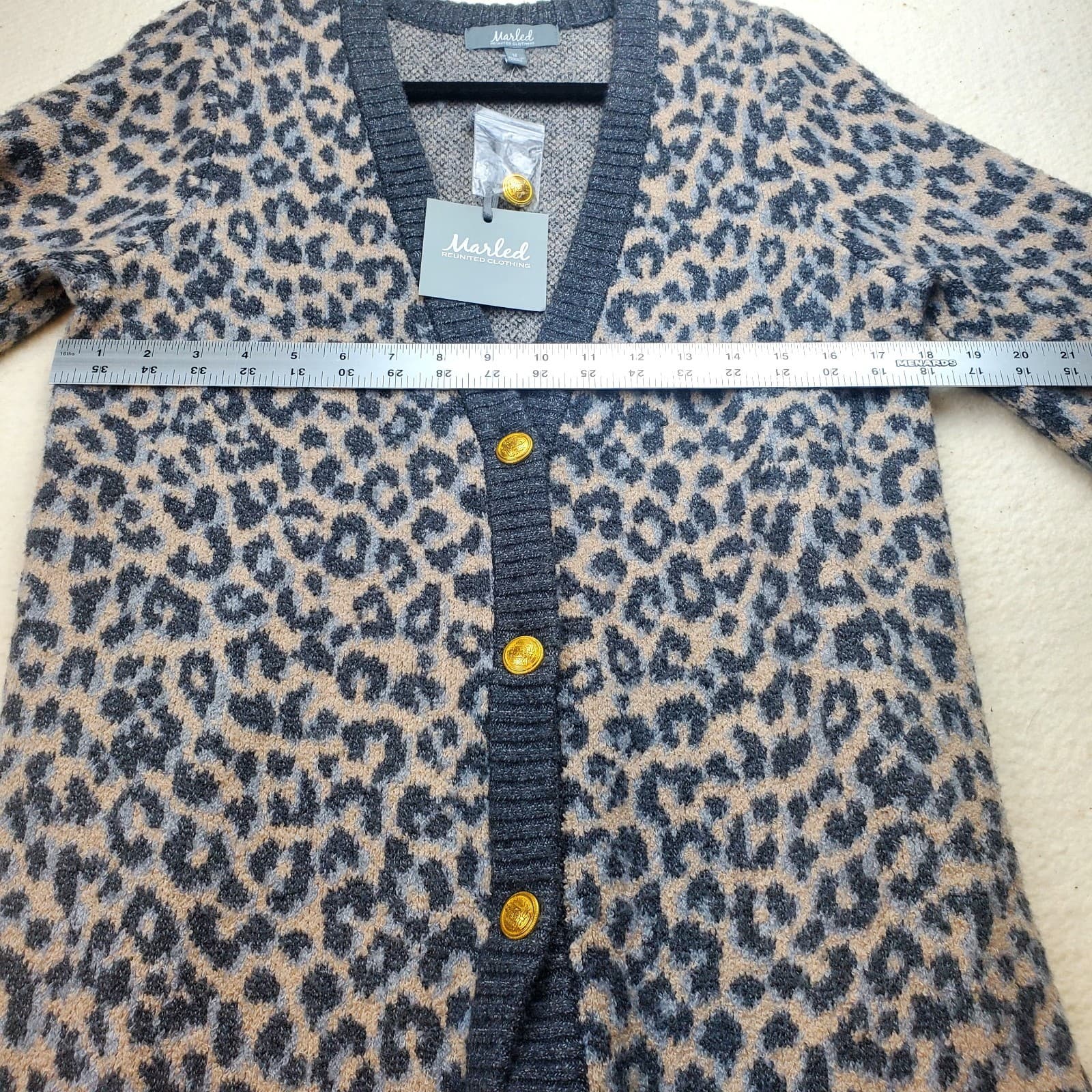 Marled Reunited Long Duster Cardigan Sz M Black Leopard Print Women’s Soft NEW - Thumbnail 7