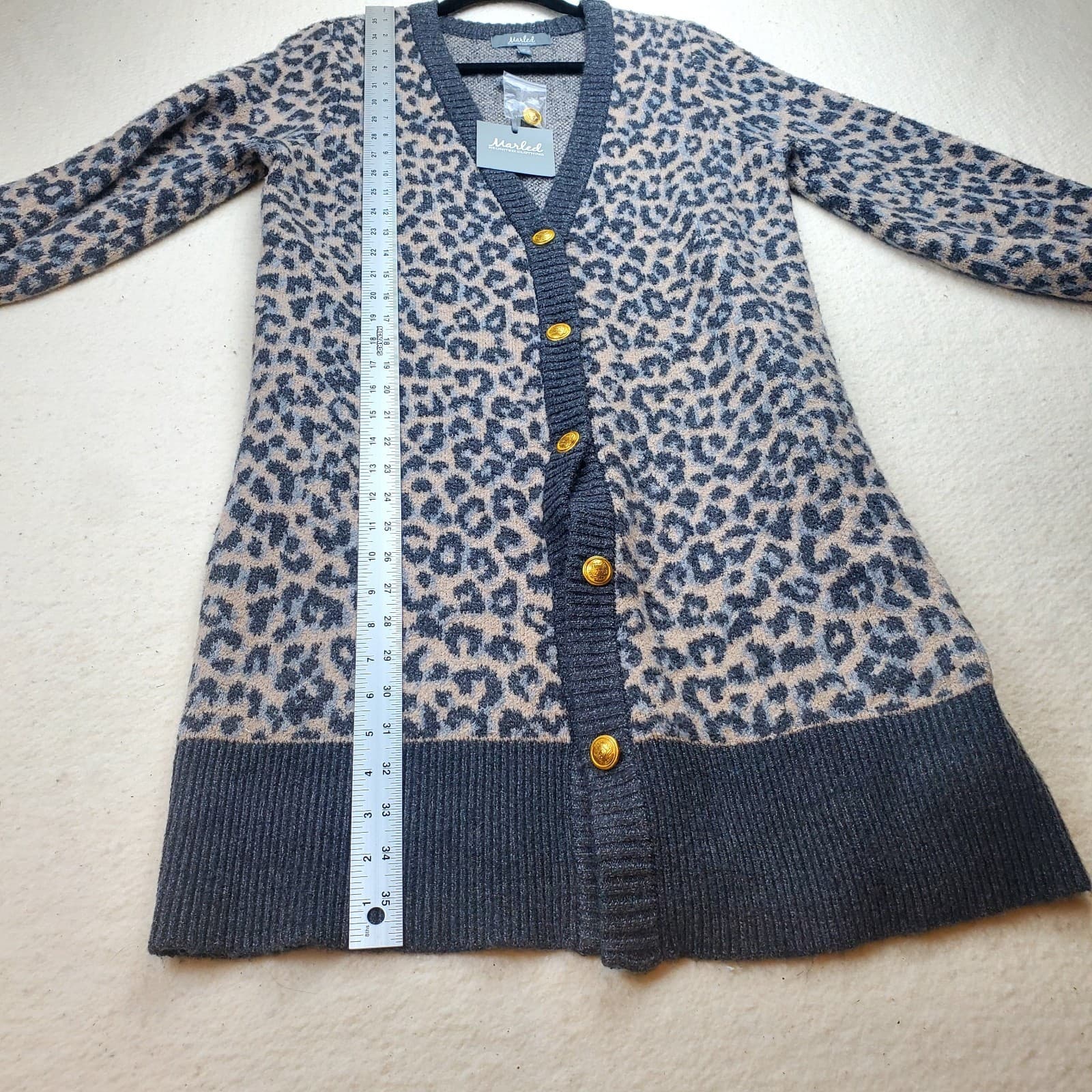 Marled Reunited Long Duster Cardigan Sz M Black Leopard Print Women’s Soft NEW - Thumbnail 9