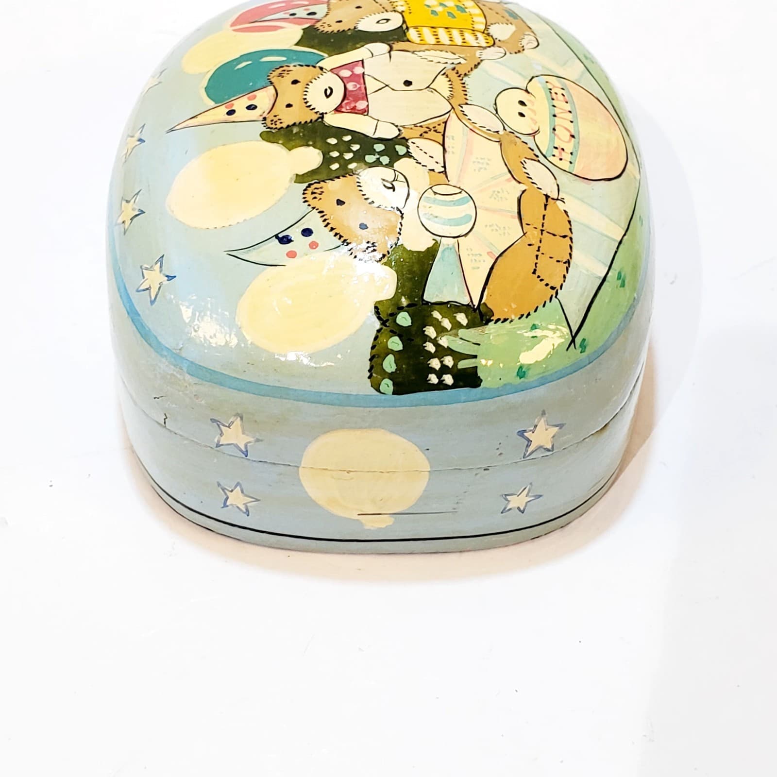 Vintage Paper Mache Trinket Box Small Bears Eating Honey Picnic 4" x 3" India - Thumbnail 11
