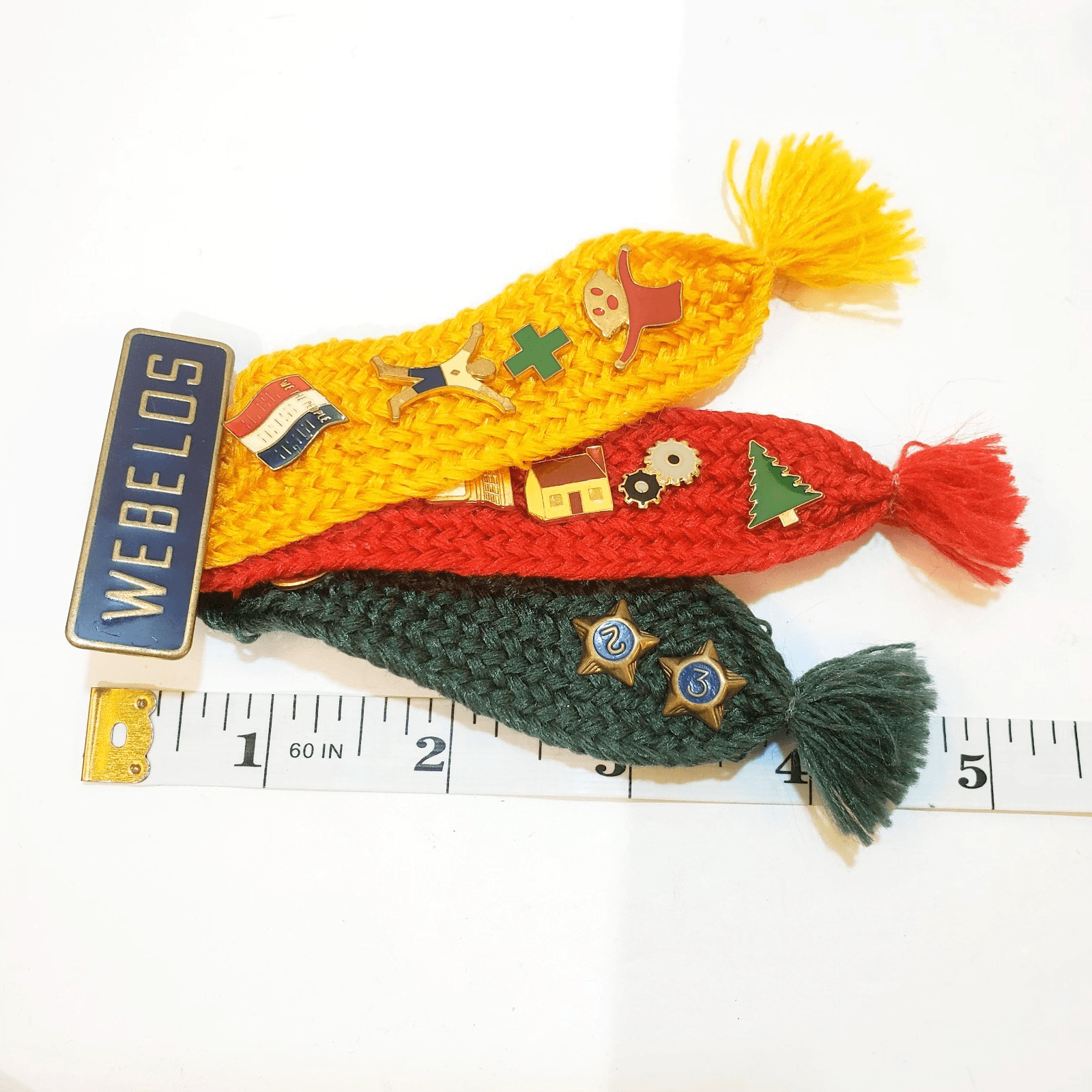 Vtg Boy Scouts BSA Webelos Tri-Color Ribbon 12 Merit Badge Pins & 2 Scarf Slides - Thumbnail 8