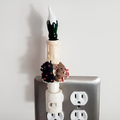 Vintage Christmas Candle Nightlight Mouse with Candy Cane & Tree Taiwan Working