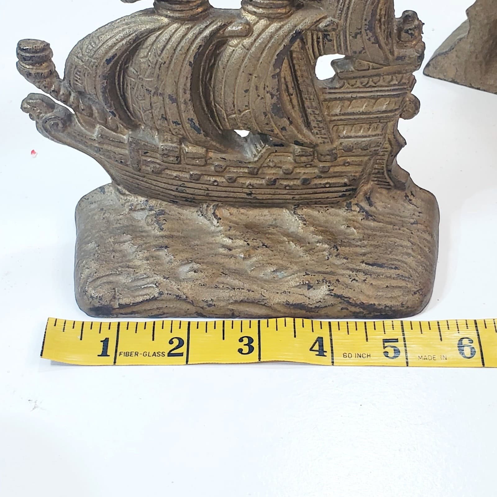 Vintage Set of 2 Cast Metal Heavy Pirate Clipper Ships Book Ends 5.5 inch Tall - Thumbnail 10