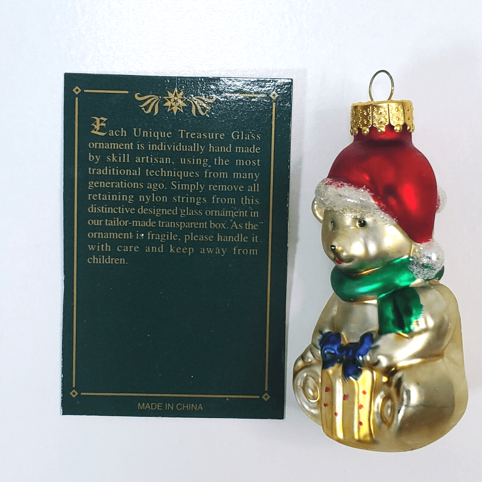Unique Treasures Hand Crafted Glass Polar Bear Santa Hat Christmas Ornament