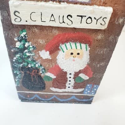 Vintage 90's NCE Hand Painted Wooden Christmas Village House S. Claus Toys Shop - Thumbnail 8