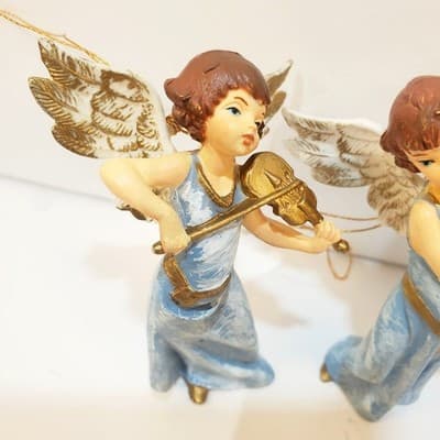 Lot of 3 Vintage Christmas Angels Blue Dress Gold Instruments Plastic Ornaments - Thumbnail 5