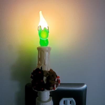 Vintage Christmas Candle Nightlight Mouse with Candy Cane & Tree Taiwan Working - Thumbnail 2