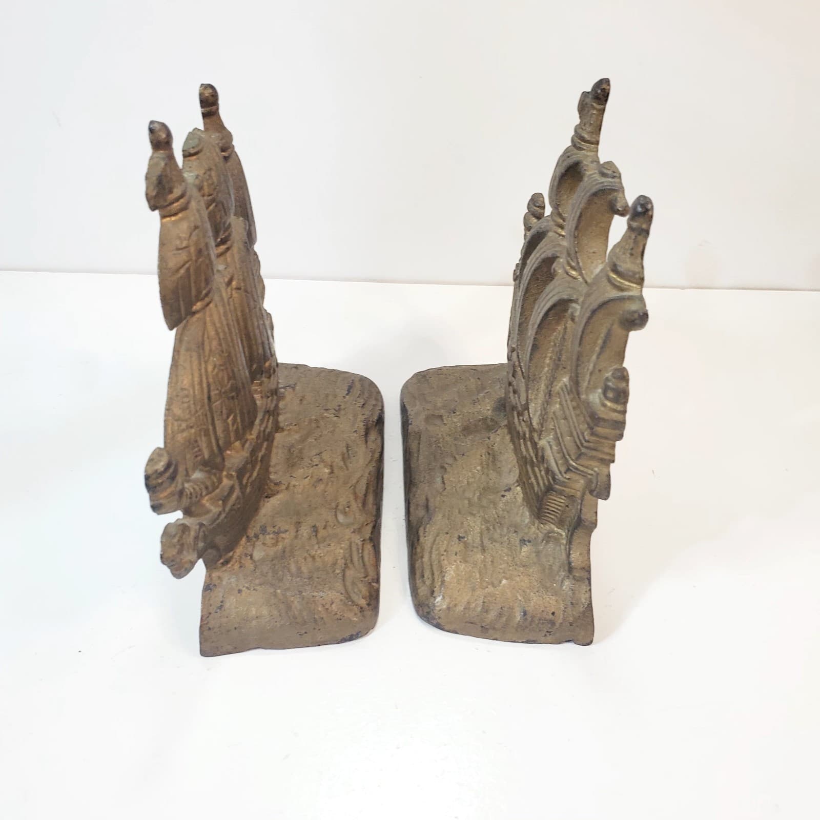 Vintage Set of 2 Cast Metal Heavy Pirate Clipper Ships Book Ends 5.5 inch Tall - Thumbnail 4