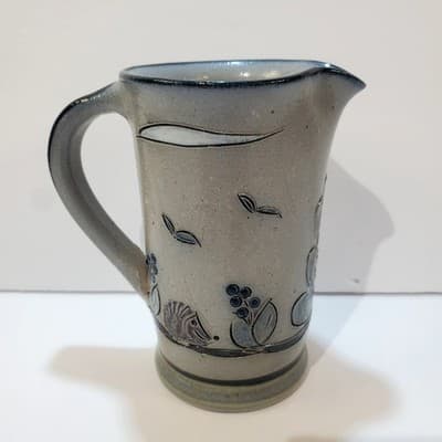 Handmade Signed Studio Pottery Creamer Small Pitcher Sun & Hedgehog Design - Thumbnail 4