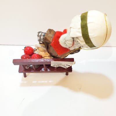 Vtg Kurt S Adler Handcrafted Corn Husk Girl on Bench w Apples Christmas Ornament - Thumbnail 3