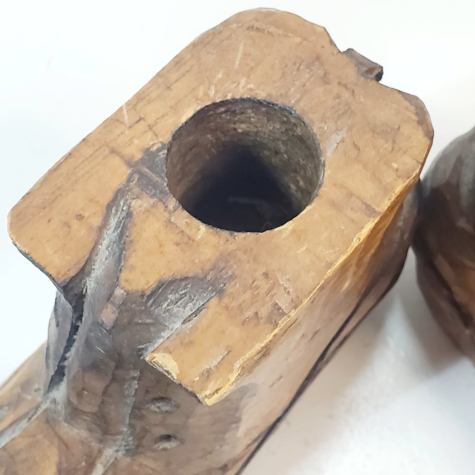 Vintage Hand Carved Wooden Folk Art Boots Shoes Taper Candle Holders - Thumbnail 3
