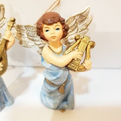 Lot of 3 Vintage Christmas Angels Blue Dress Gold Instruments Plastic Ornaments - Thumbnail 3