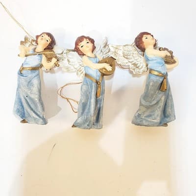 Lot of 3 Vintage Christmas Angels Blue Dress Gold Instruments Plastic Ornaments - Thumbnail 6