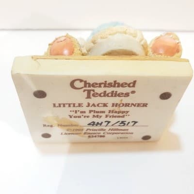 Vtg Cherished Teddies 1993 Little Jack Horner Figurine I'm Plum Happy Friend - Thumbnail 6