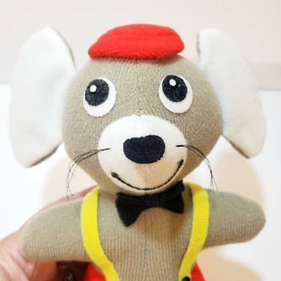 Vintage 1977 Dakin Dream Pets Gray Mouse Plush Red Hat Beret 7.5 inch - Thumbnail 6