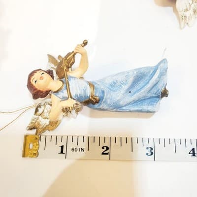 Lot of 3 Vintage Christmas Angels Blue Dress Gold Instruments Plastic Ornaments - Thumbnail 9