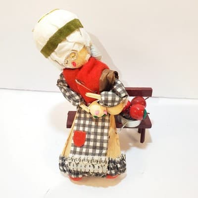 Vtg Kurt S Adler Handcrafted Corn Husk Girl on Bench w Apples Christmas Ornament