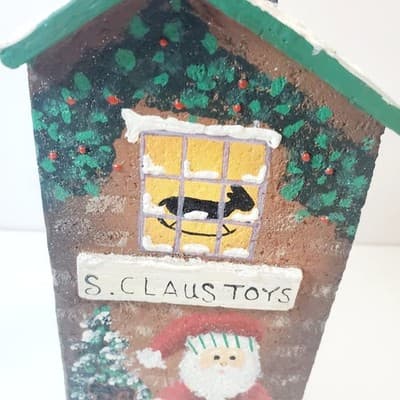Vintage 90's NCE Hand Painted Wooden Christmas Village House S. Claus Toys Shop - Thumbnail 7