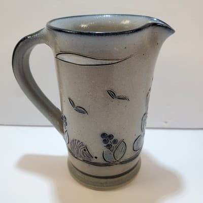 Handmade Signed Studio Pottery Creamer Small Pitcher Sun & Hedgehog Design - Thumbnail 3