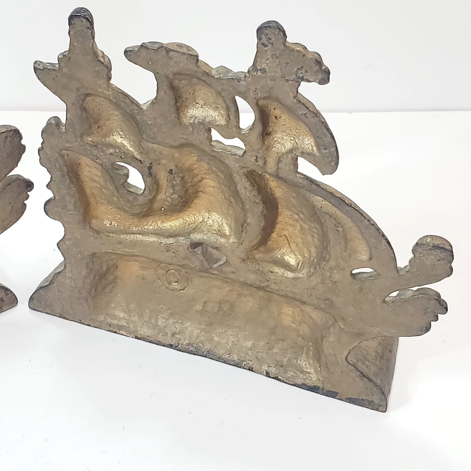 Vintage Set of 2 Cast Metal Heavy Pirate Clipper Ships Book Ends 5.5 inch Tall - Thumbnail 8