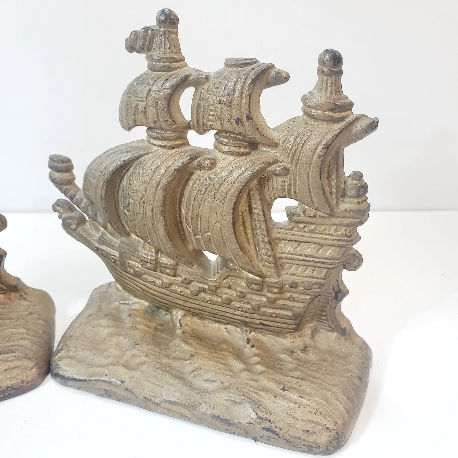 Vintage Set of 2 Cast Metal Heavy Pirate Clipper Ships Book Ends 5.5 inch Tall - Thumbnail 3
