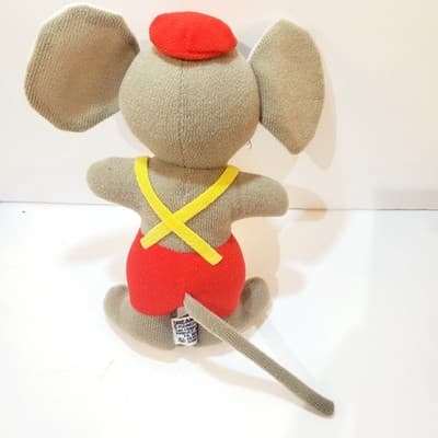 Vintage 1977 Dakin Dream Pets Gray Mouse Plush Red Hat Beret 7.5 inch - Thumbnail 2