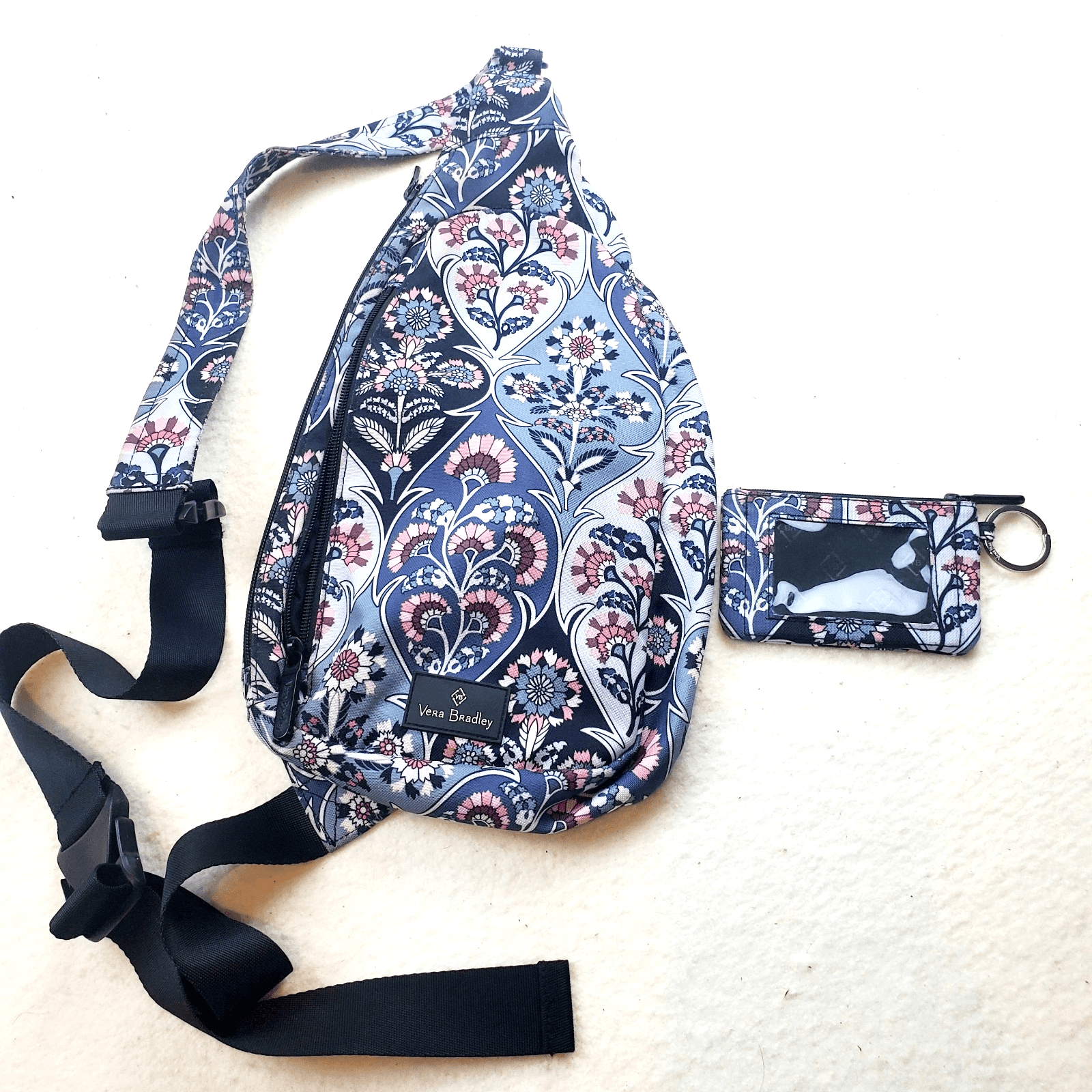 Vera Bradley Lighten Up Essential Compact Sling Purse Ornate Bloom & Zip ID Case