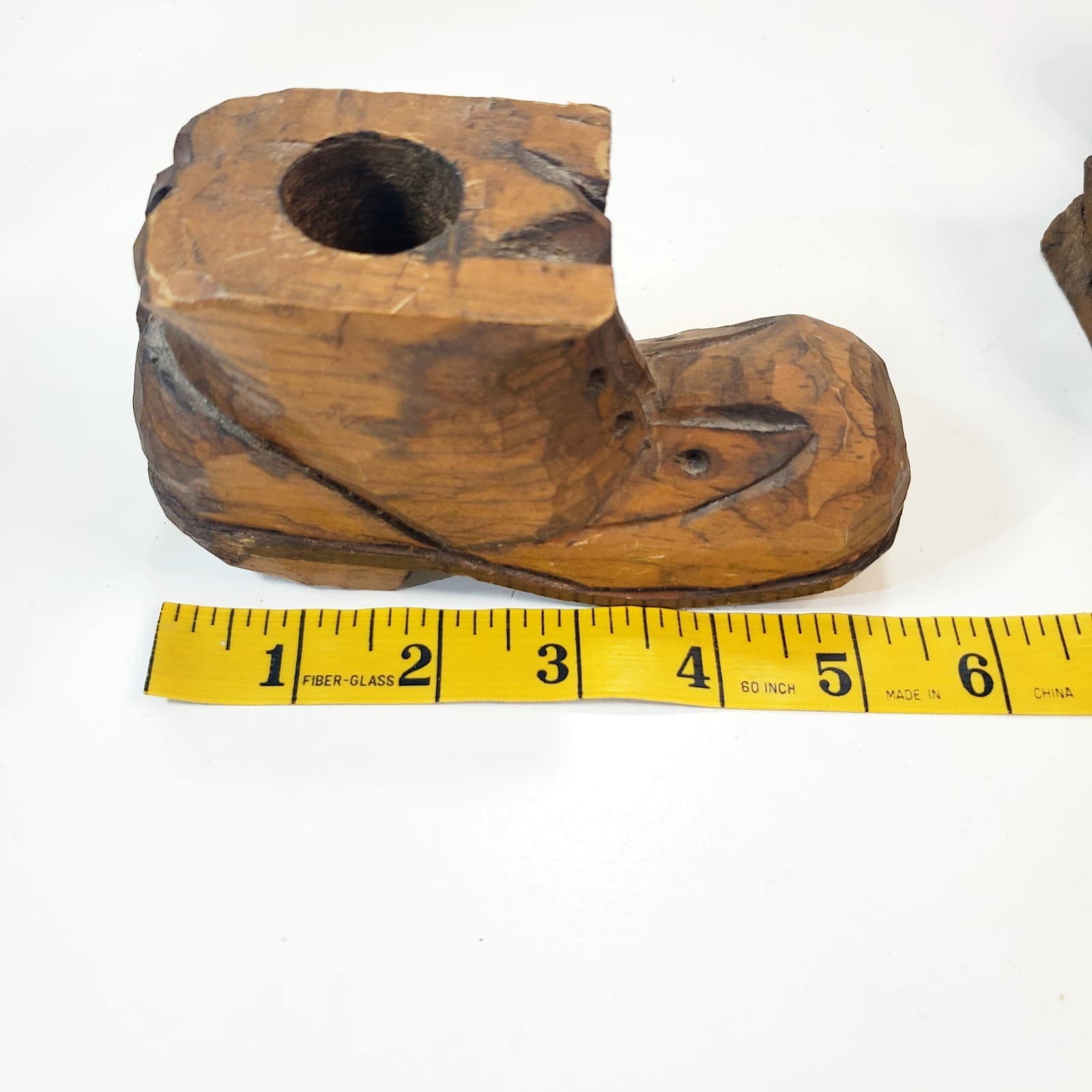 Vintage Hand Carved Wooden Folk Art Boots Shoes Taper Candle Holders - Thumbnail 12