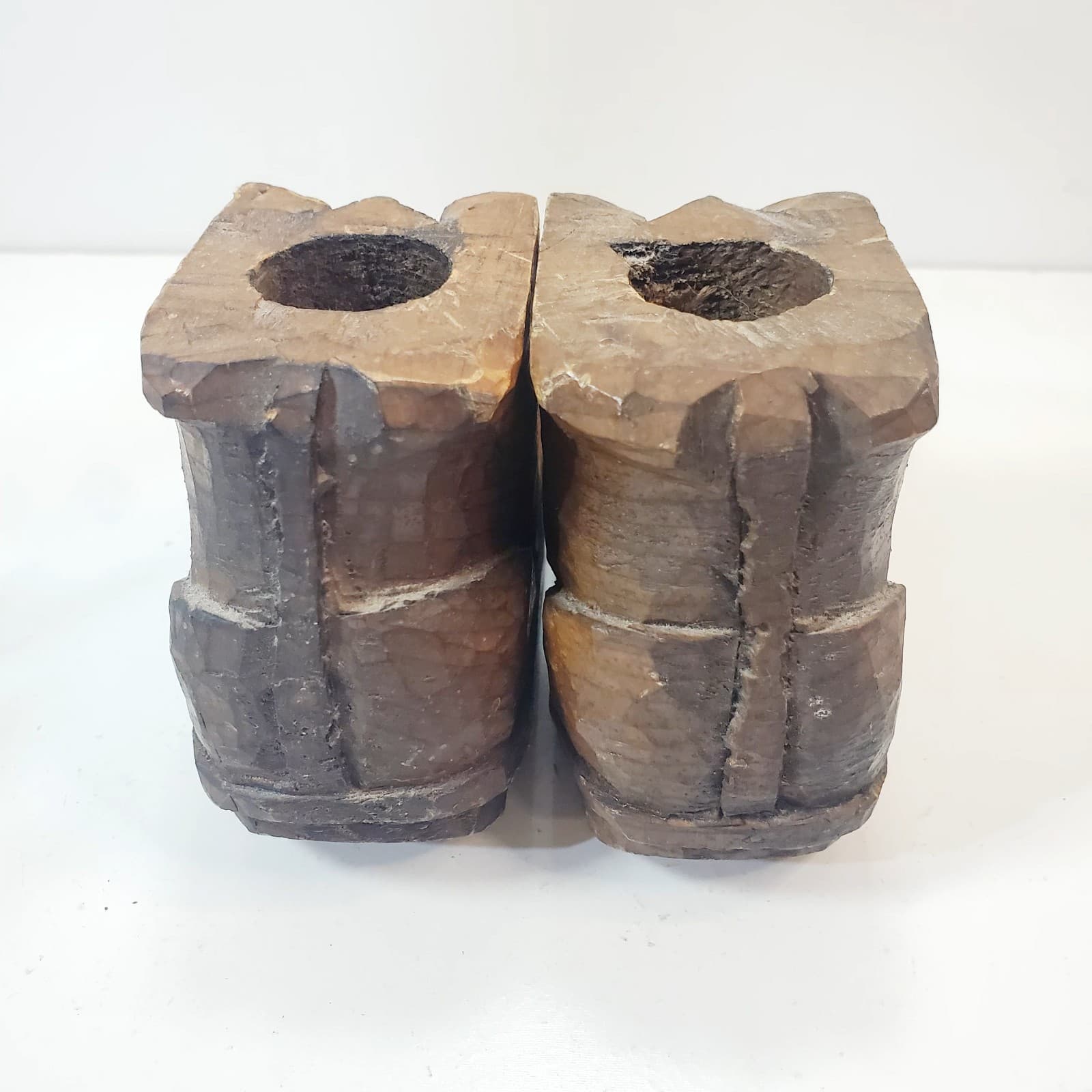 Vintage Hand Carved Wooden Folk Art Boots Shoes Taper Candle Holders - Thumbnail 7