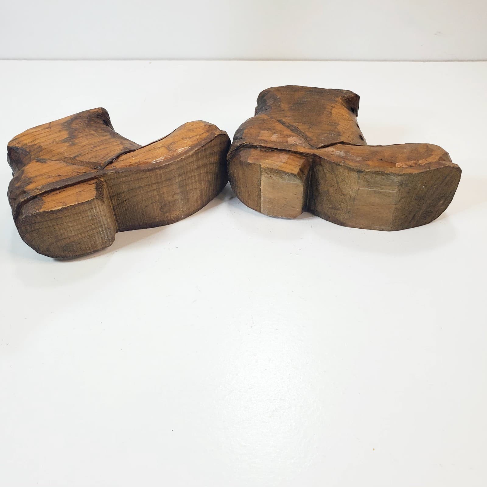 Vintage Hand Carved Wooden Folk Art Boots Shoes Taper Candle Holders - Thumbnail 9