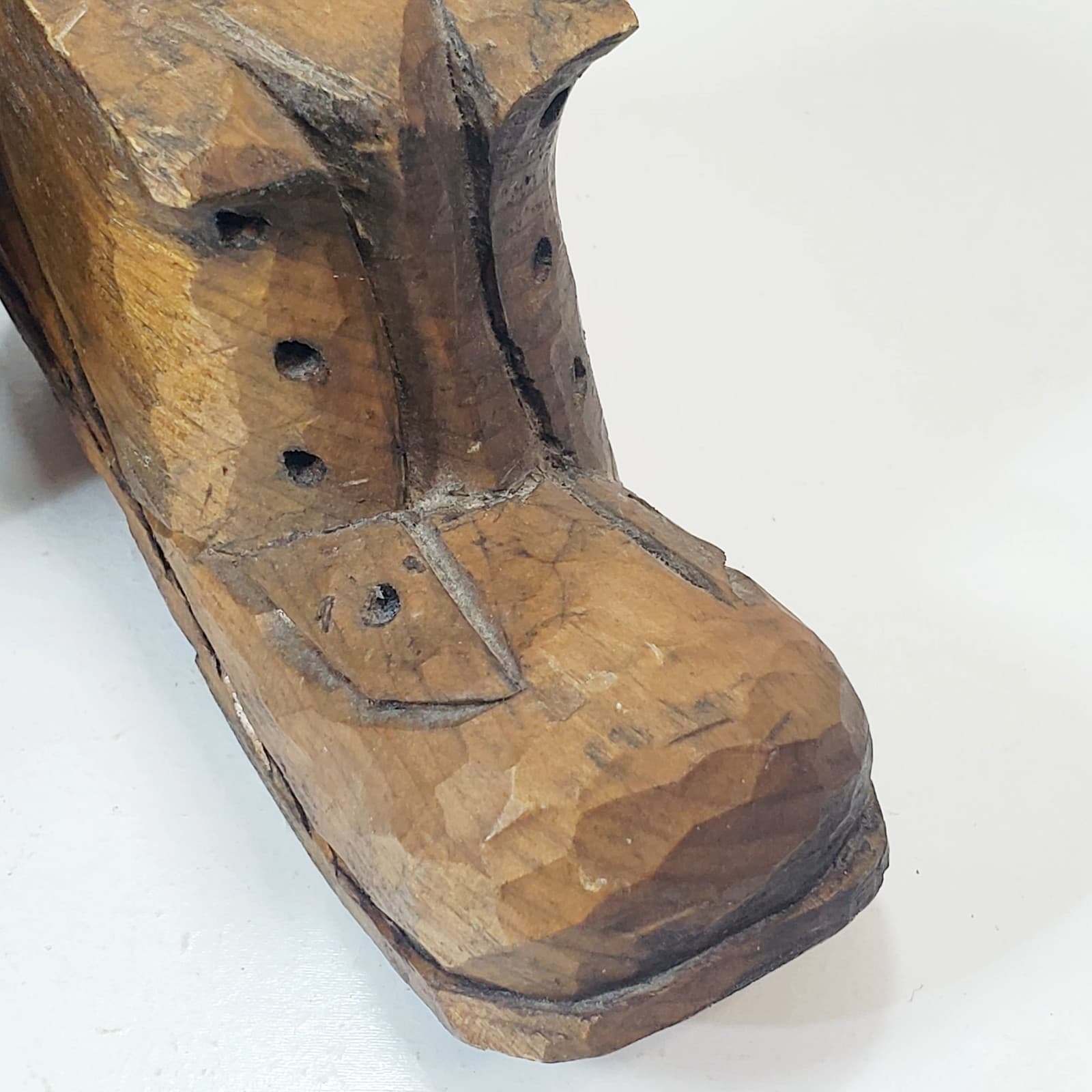 Vintage Hand Carved Wooden Folk Art Boots Shoes Taper Candle Holders - Thumbnail 5