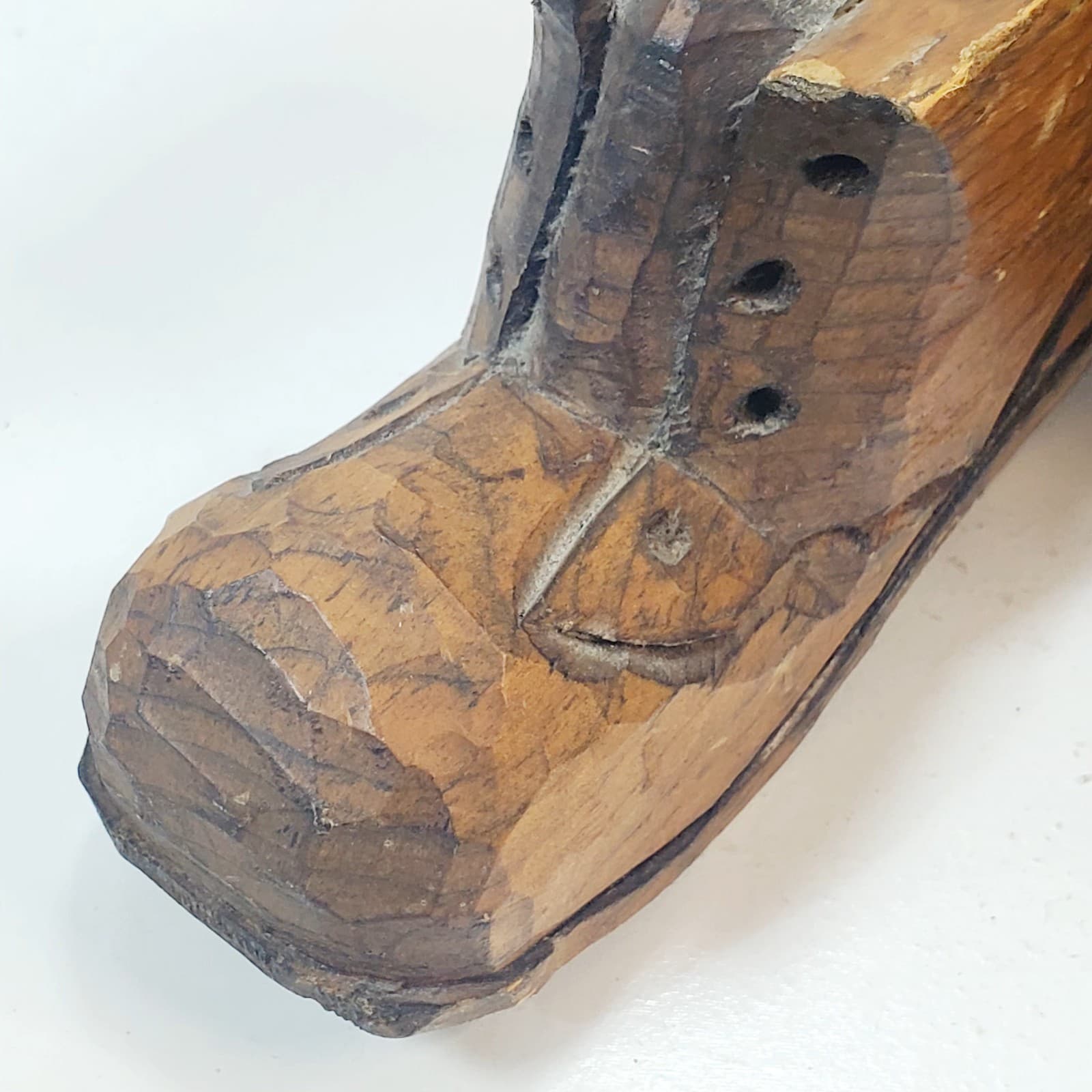 Vintage Hand Carved Wooden Folk Art Boots Shoes Taper Candle Holders - Thumbnail 4