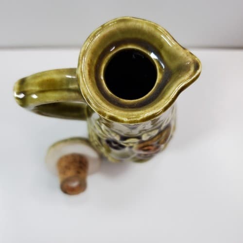 Vintage MCM Embossed Vegetables Fruit Green Vinegar Ceramic Cruet 6.25" Japan - Thumbnail 4