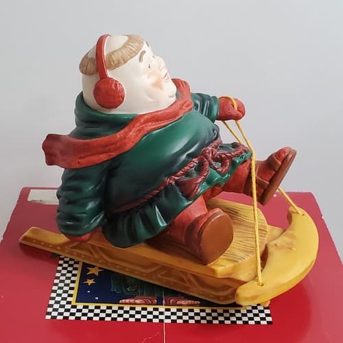 Vtg 90's Dept 56 Christmas Merry Makers Solomon the Sledder 9356-4 Figurine Box - Thumbnail 3