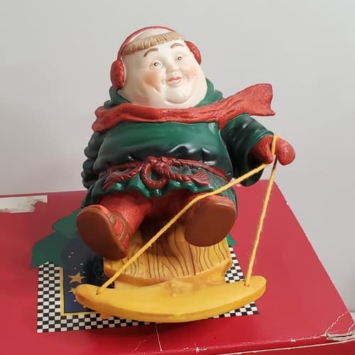 Vtg 90's Dept 56 Christmas Merry Makers Solomon the Sledder 9356-4 Figurine Box - Thumbnail 2