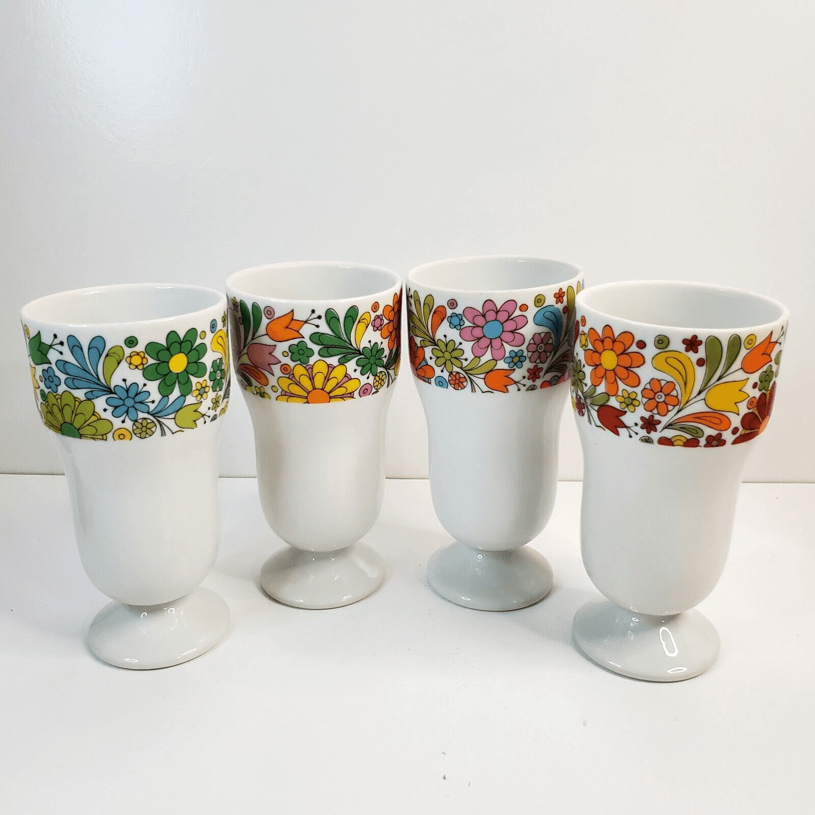 Vtg Mid Century Floral Milk Glass Sundae Parfait Dessert Cups Japan Set Of 4