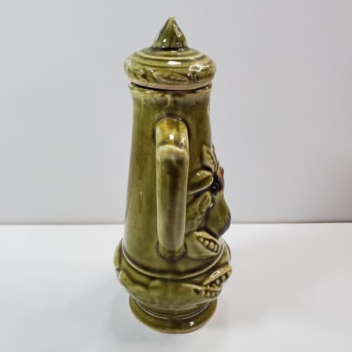 Vintage MCM Embossed Vegetables Fruit Green Vinegar Ceramic Cruet 6.25" Japan - Thumbnail 7