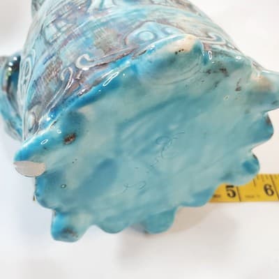 Vtg Signed Ceramic Turquoise Footed Pitcher Jug Raised Grapevine Camel Carriage - Thumbnail 9