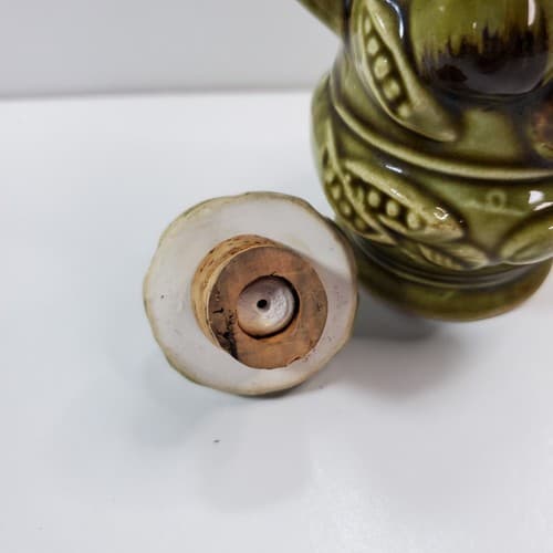 Vintage MCM Embossed Vegetables Fruit Green Vinegar Ceramic Cruet 6.25" Japan - Thumbnail 2