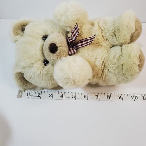 A & A Plush Teddy Bear Tan with Plaid Bow Fluffy Stuffed Animal 10 in - Thumbnail 5