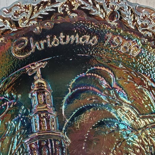 Fenton 1980 Christmas in America Carnival Glass Collector Plate No 11 Church 8" - Thumbnail 2