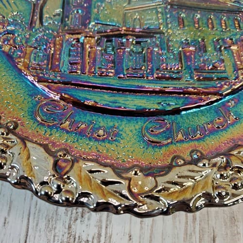 Fenton 1980 Christmas in America Carnival Glass Collector Plate No 11 Church 8" - Thumbnail 3