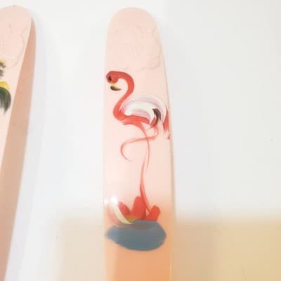 Vintage Mid-Century Pink Plastic Serving Soon And Fork Flamingo Palm Tree 10.5" - Thumbnail 8