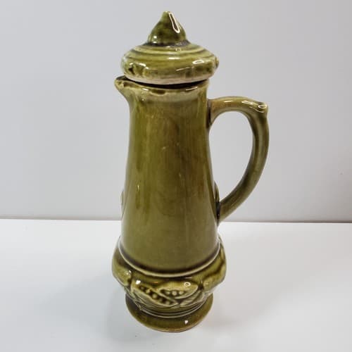Vintage MCM Embossed Vegetables Fruit Green Vinegar Ceramic Cruet 6.25" Japan - Thumbnail 6