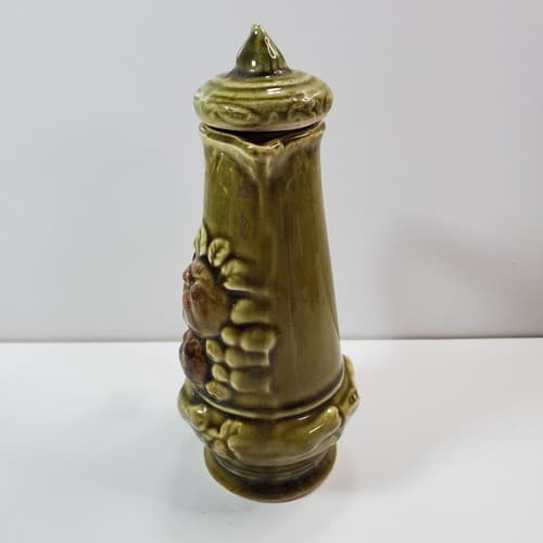 Vintage MCM Embossed Vegetables Fruit Green Vinegar Ceramic Cruet 6.25" Japan - Thumbnail 5