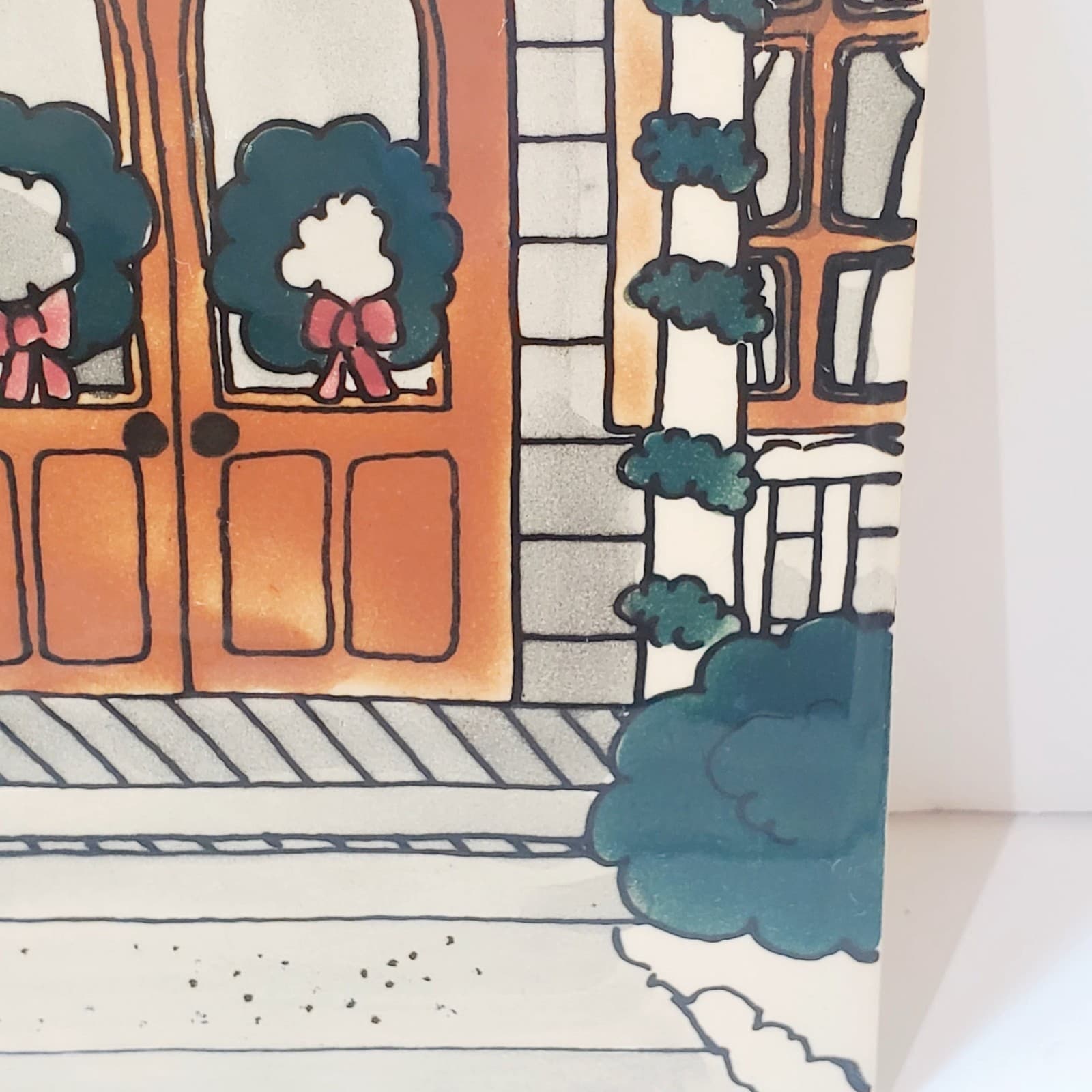 H &R Johnson Tile England Winter Day Christmas Decorated House Scene 6x6 - Thumbnail 5