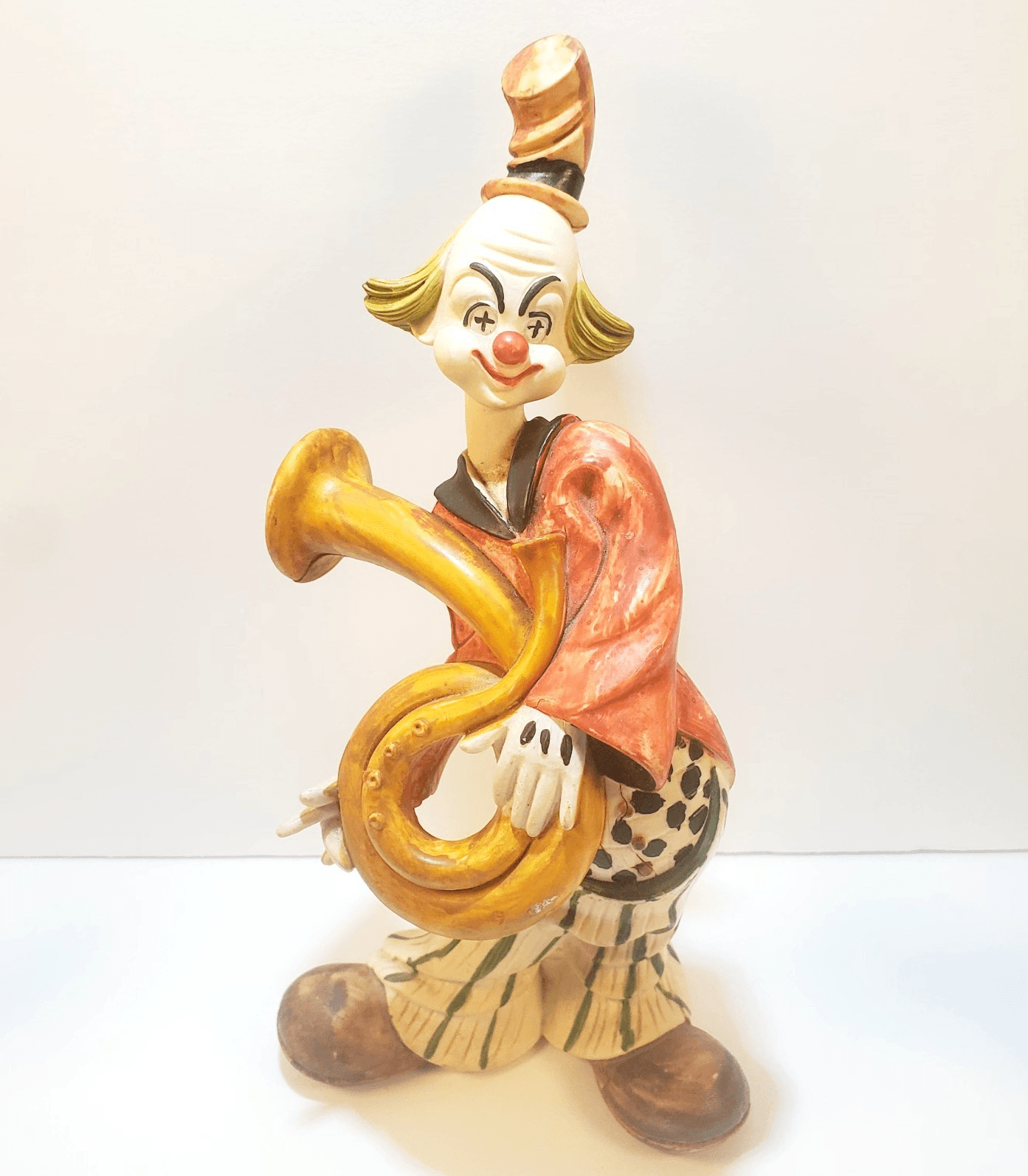 Vintage Italy Resin 10" Tall Clown Circus Act Sousaphone Figure Figurine Statue