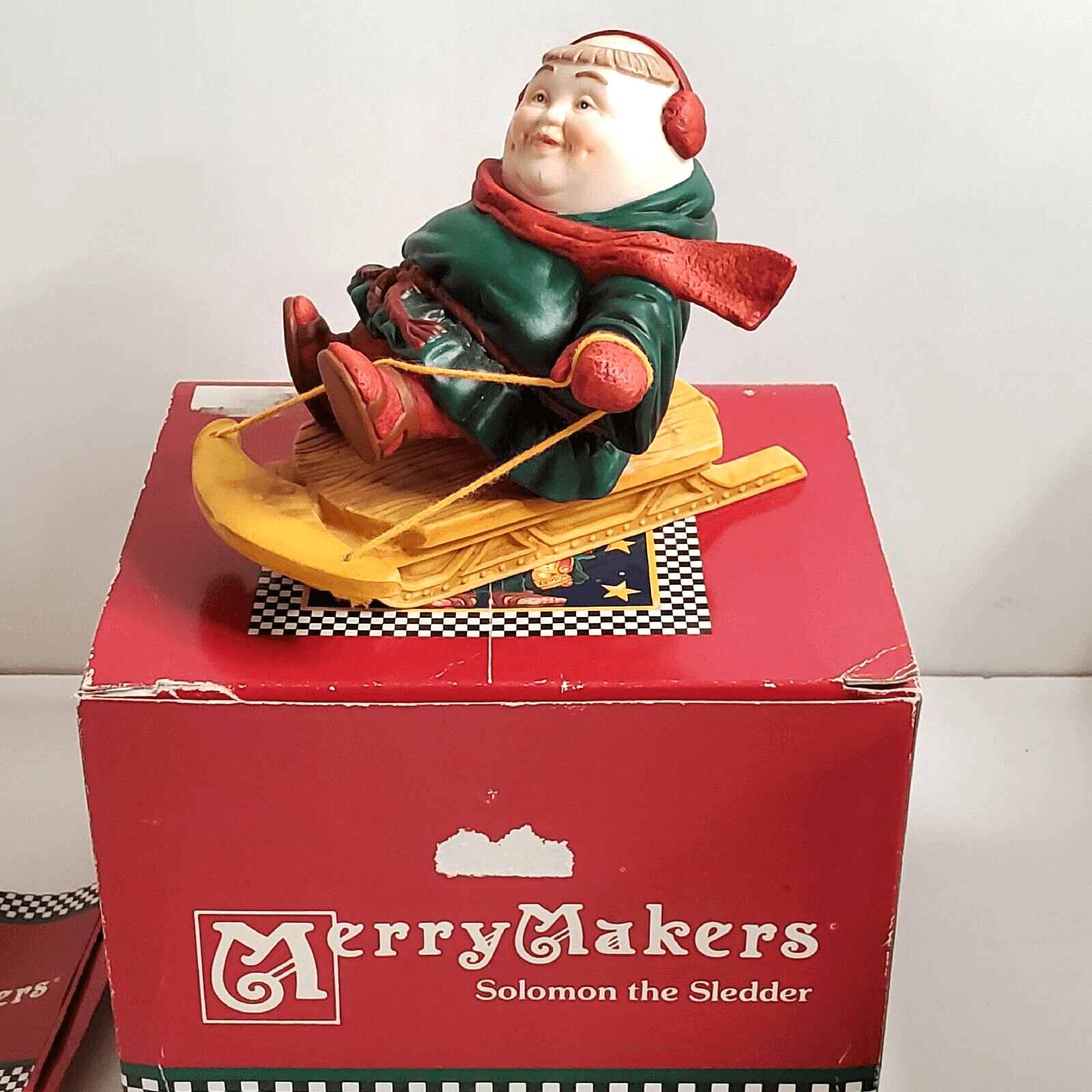 Vtg 90's Dept 56 Christmas Merry Makers Solomon the Sledder 9356-4 Figurine Box