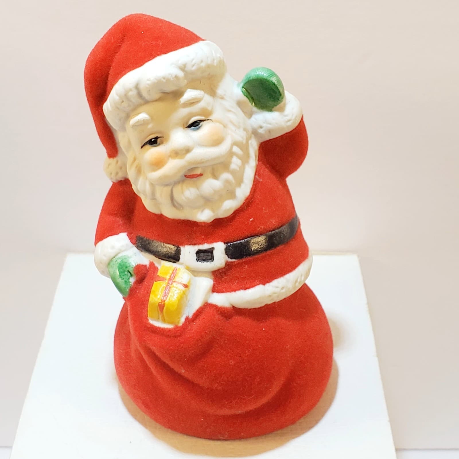 Vtg Giftco Inc 1985 Flocked Santa Bell Made In Taiwan Christmas Holiday Decor